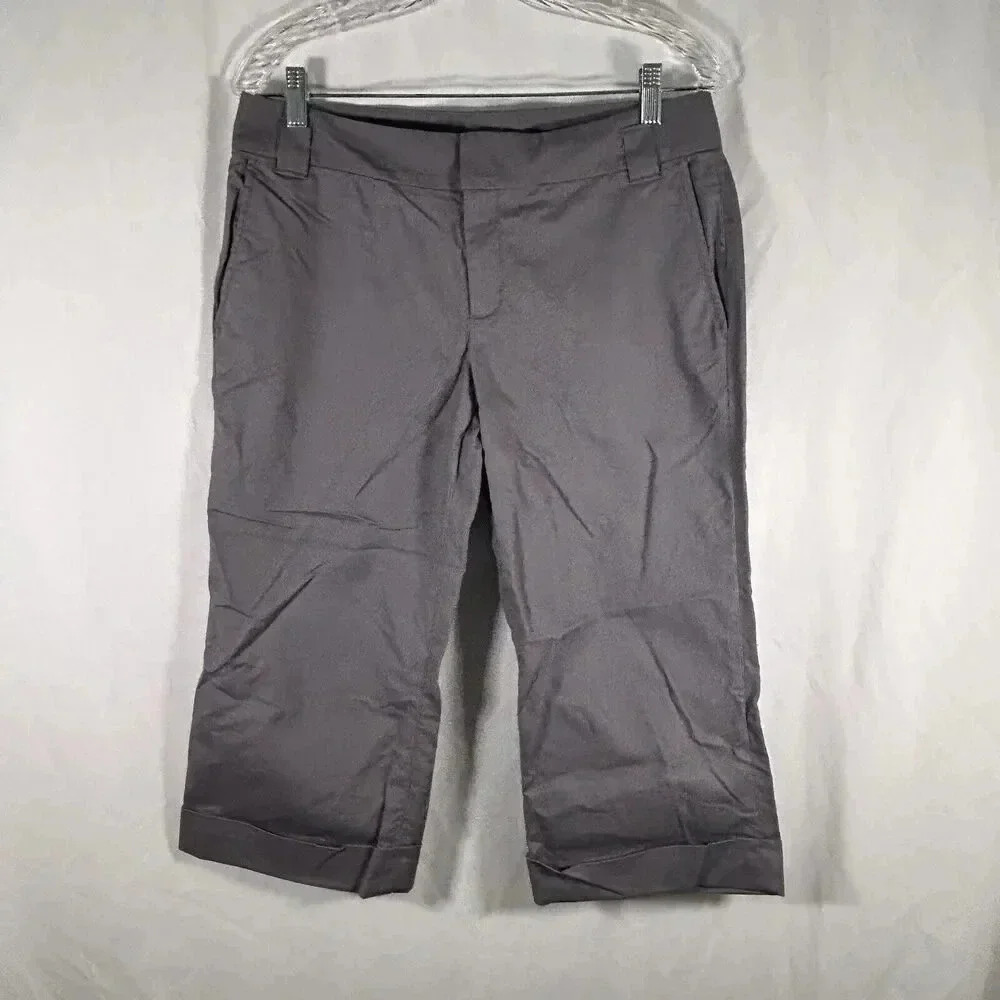 Banana Republic Capri Pants Women's 10 Grey Stretch Cotton Blend Mid Rise
